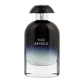 Blauwe en heldere glazen parfumfles met donkere dop voor Riffs Parfum Bleu Absolu